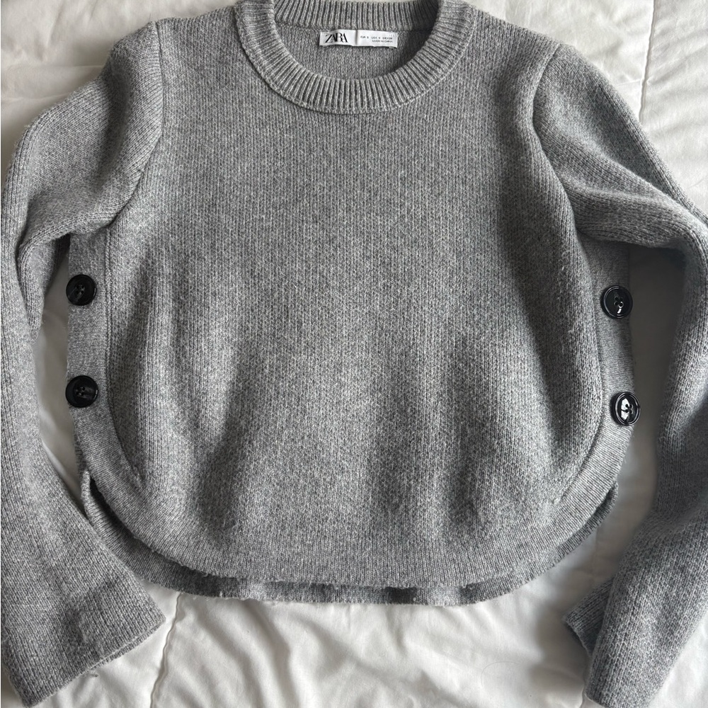Zara Heather Gray Women's Sweater with Side Buttons